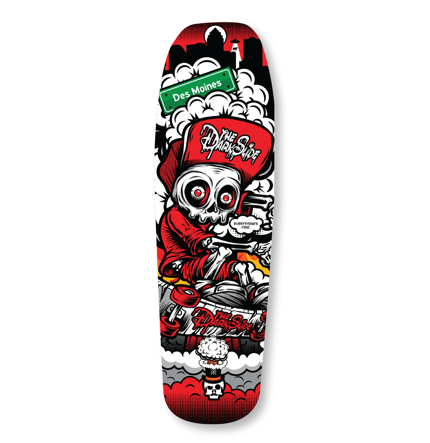 The Dark Slide x Skullduggery "Everything's Fine" Shaped 9" Skateboard Deck