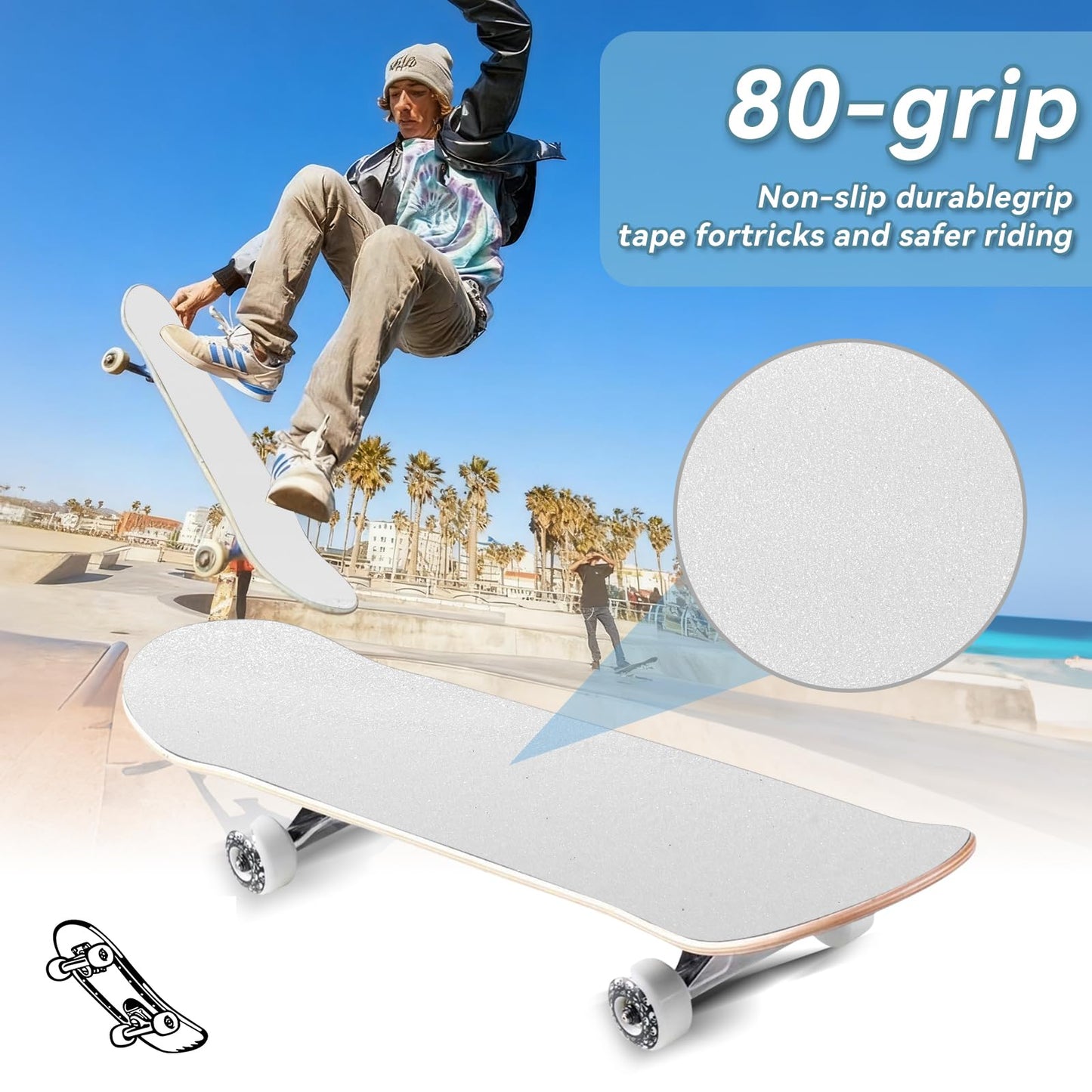 Grip Tape, 33" x 9", No Air Bubbles, Black Griptape for Skateboards & Scooters