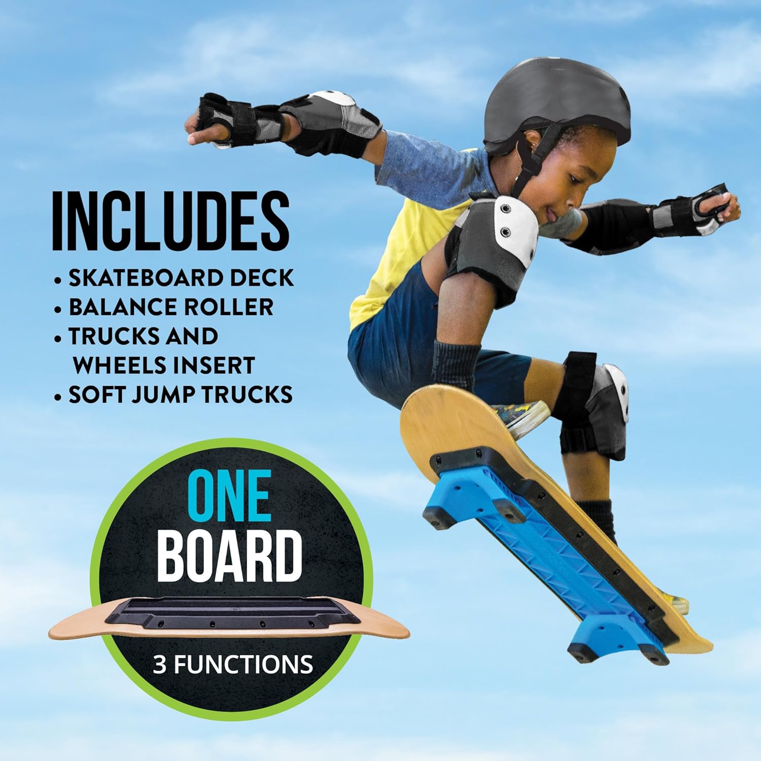 Flybar 3 in-1 Learn to Skate – Complete Skateboard for Beginners, Balance Board, Skateboard Accessories, Learn Skate Tricks Fast and Easy, Ollies, Backflips, Durable, Boys, Girls, Ages 6+, 100 lbs