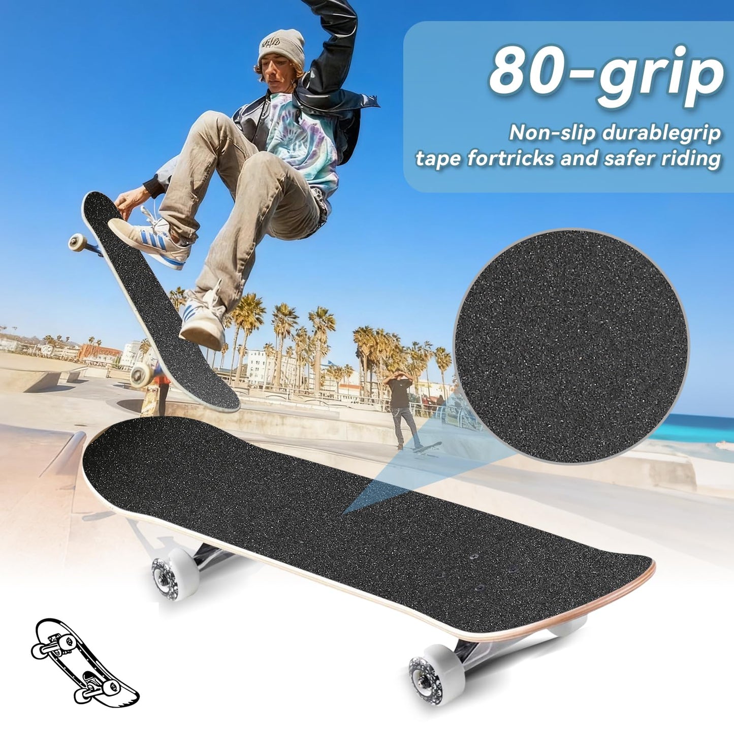 Grip Tape, 33" x 9", No Air Bubbles, Black Griptape for Skateboards & Scooters