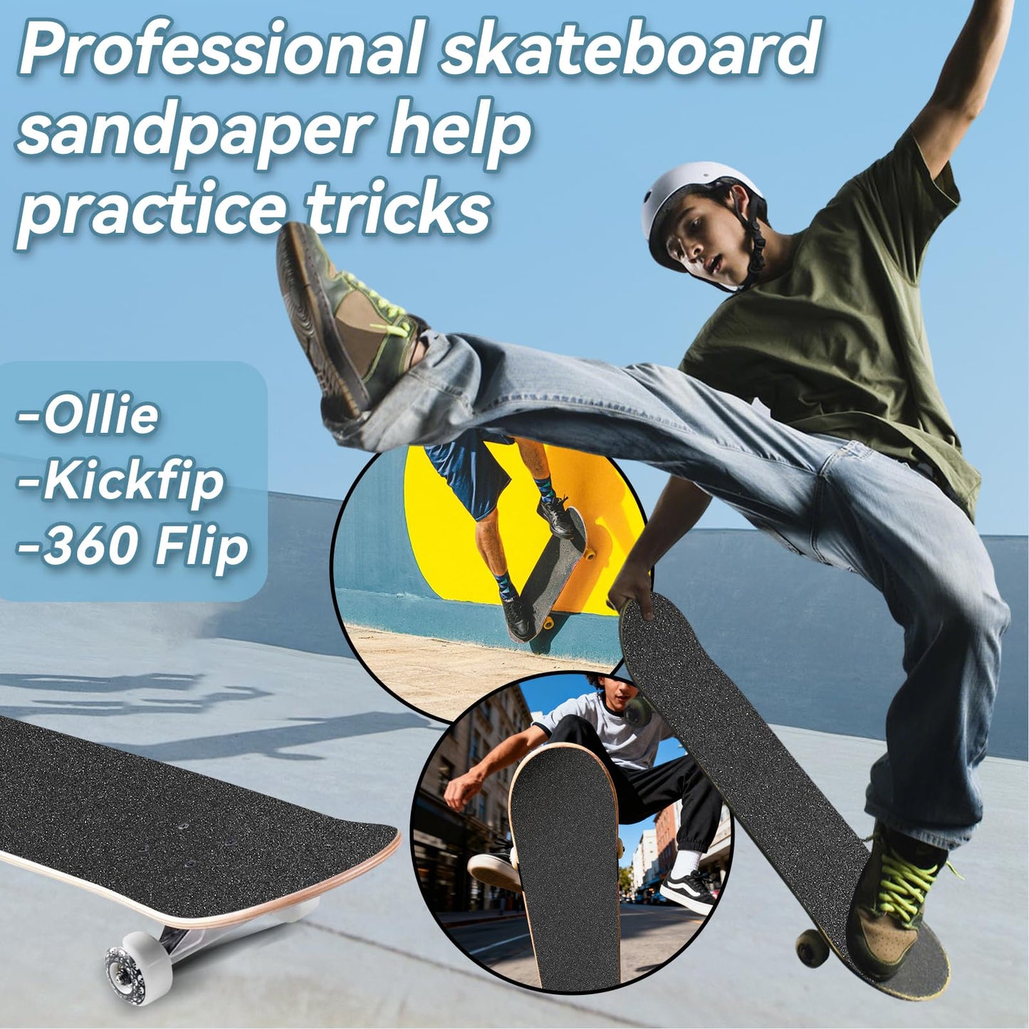 Grip Tape, 33" x 9", No Air Bubbles, Black Griptape for Skateboards & Scooters