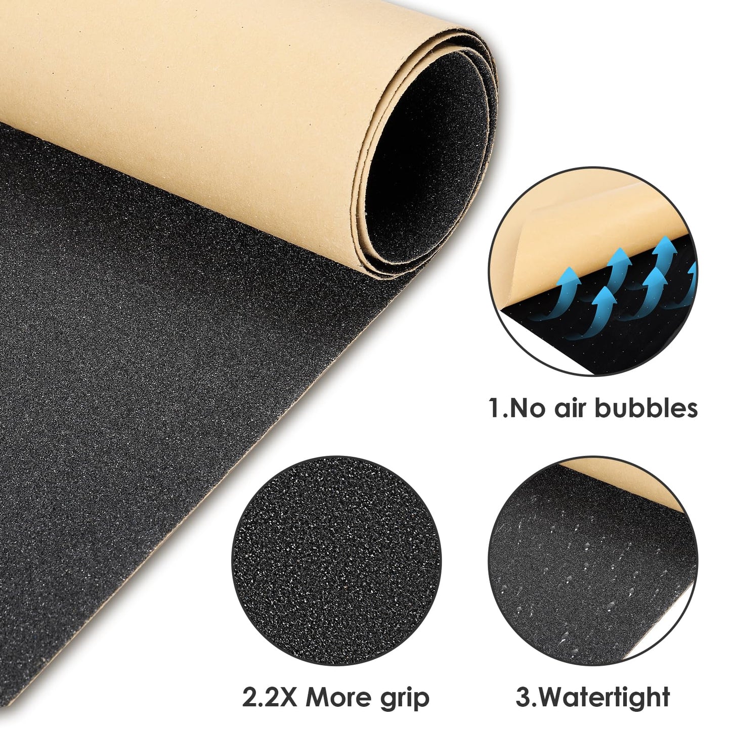 Grip Tape, 33" x 9", No Air Bubbles, Black Griptape for Skateboards & Scooters