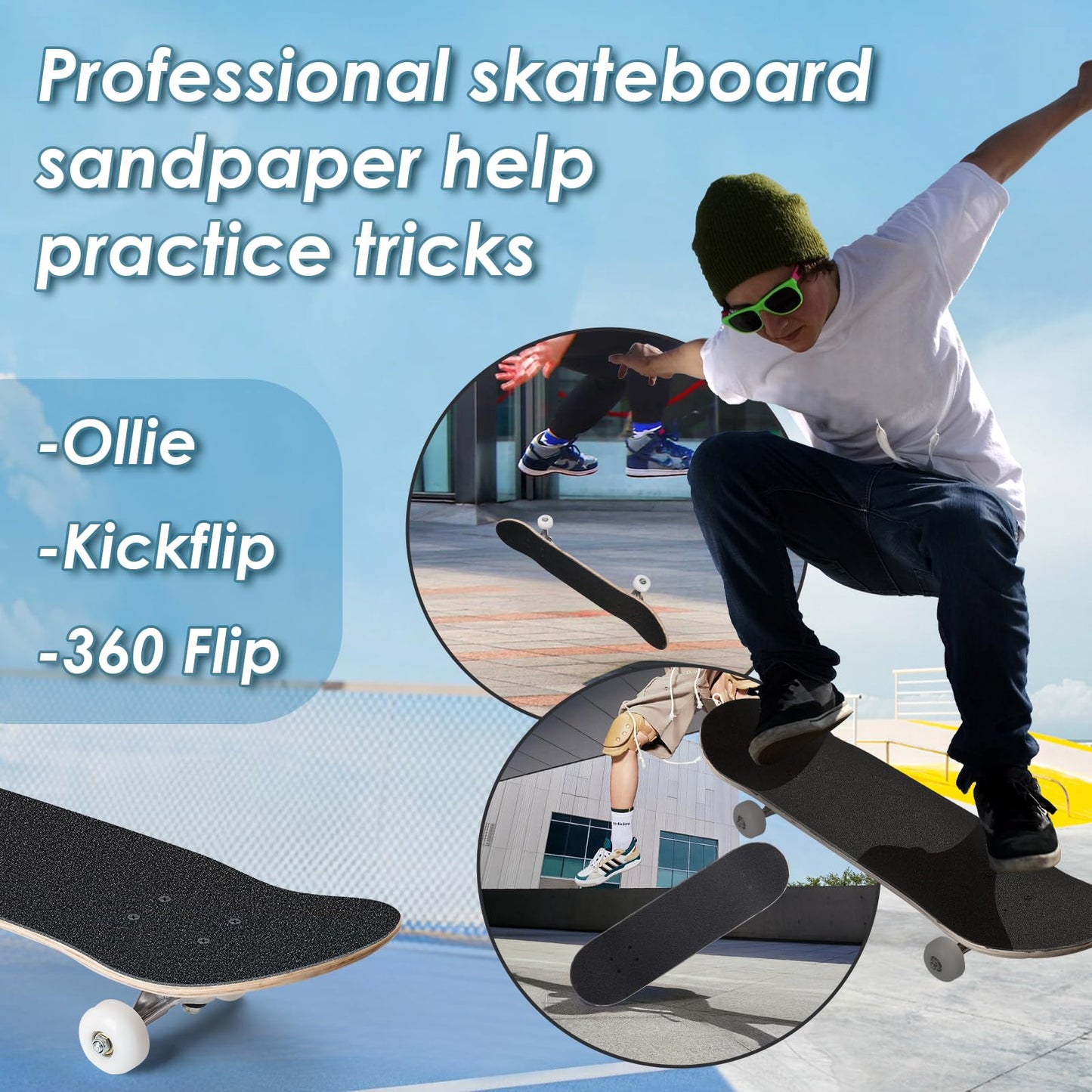 Grip Tape, 33" x 9", No Air Bubbles, Black Griptape for Skateboards & Scooters