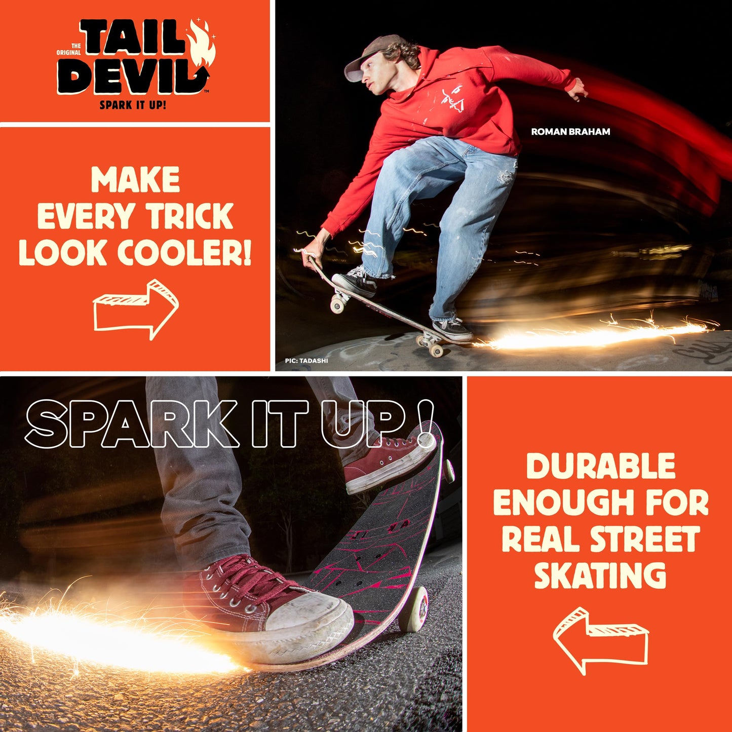 Tail Devil Skateboard Spark Plate - Sparks for Your Skateboard, Ultimate Skateboarder's Accessory, A Tail Plate Attachment for Cool Sparking Effect