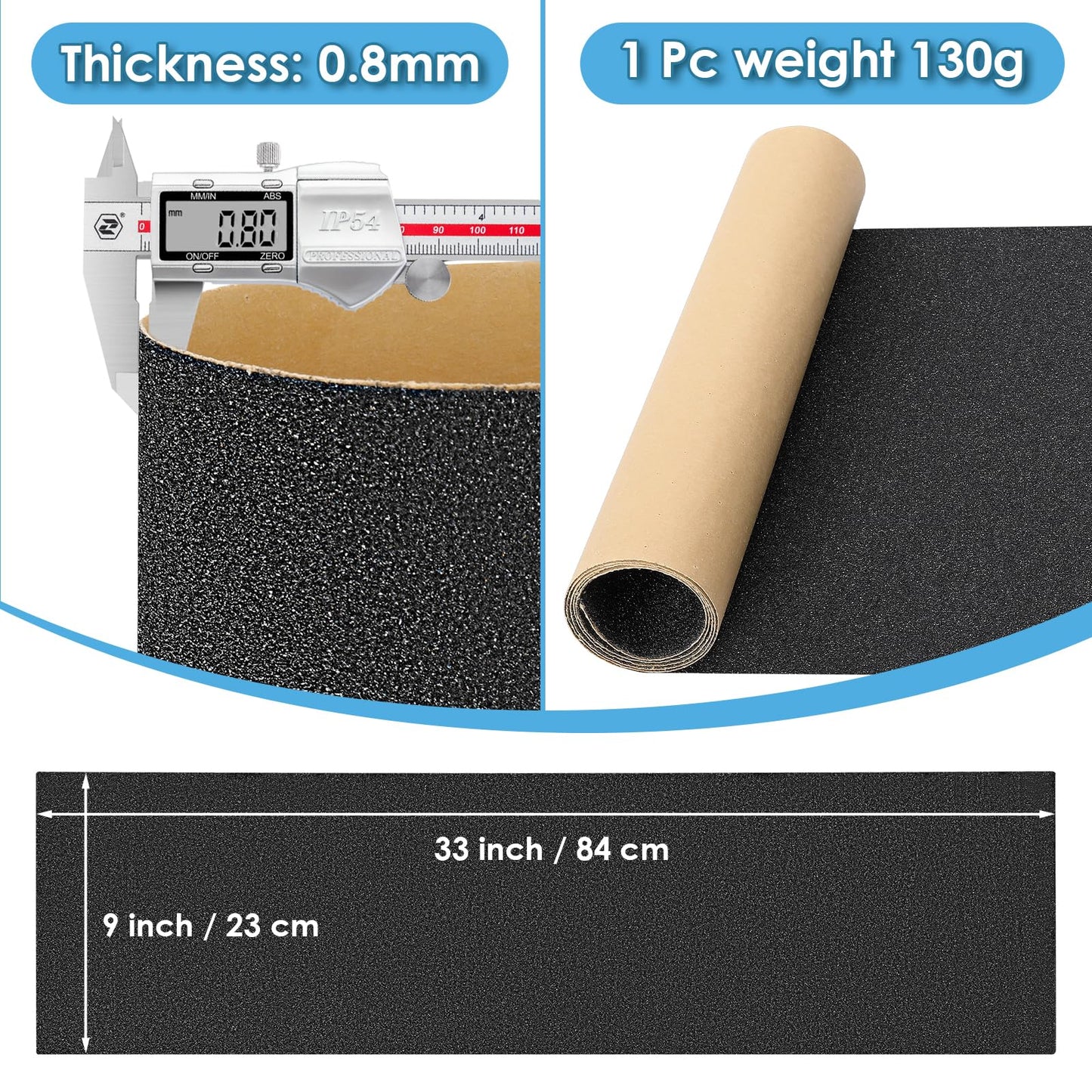 Grip Tape, 33" x 9", No Air Bubbles, Black Griptape for Skateboards & Scooters