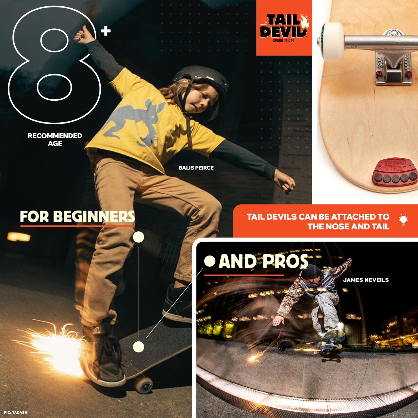 Tail Devil Skateboard Spark Plate - Sparks for Your Skateboard, Ultimate Skateboarder's Accessory, A Tail Plate Attachment for Cool Sparking Effect